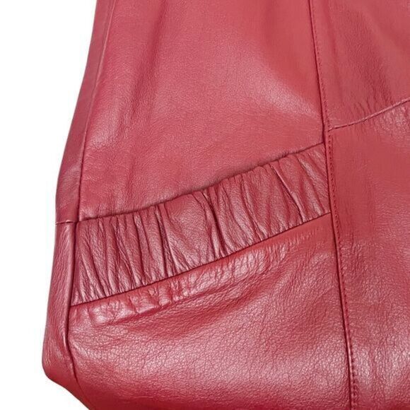 PELLE Red Leather Mid Length‎ Jacket Fully Lined Shoulder Pads Size Medium - Picture 9 of 12